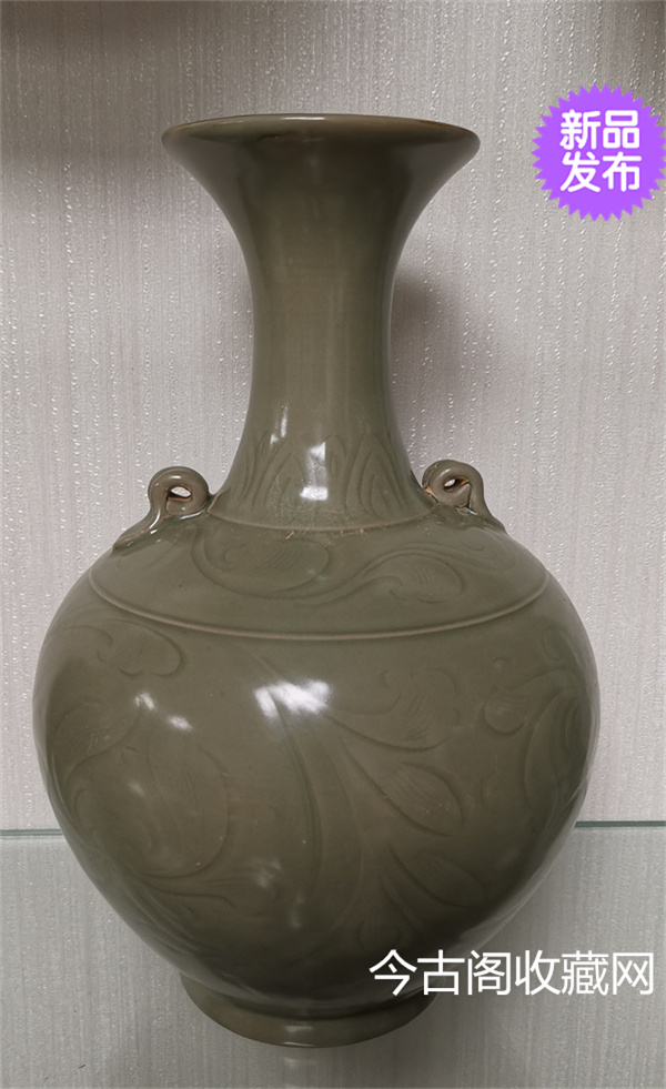 唐 越窑蜜色瓷双系敞口瓶高25公分
